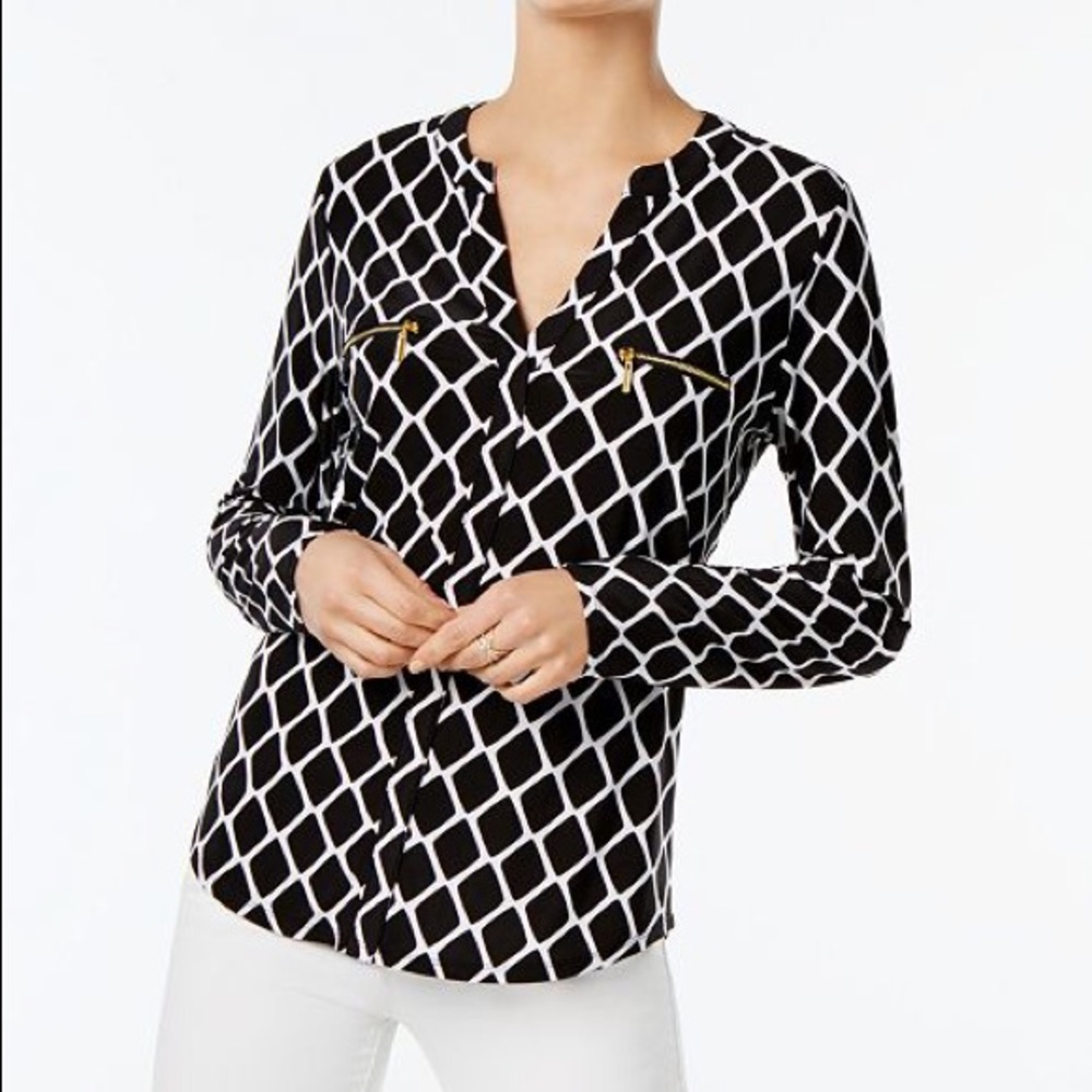 I.N.C. Petite Printed Zip-Pocket Top